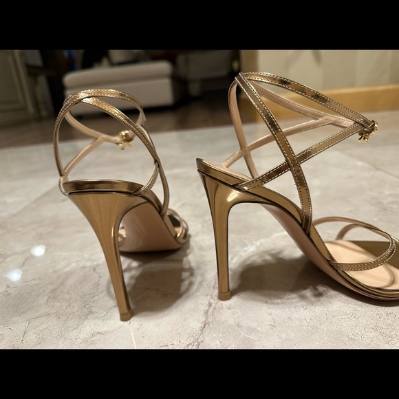 Gianvinito Rossi - Gold Georgina 105 Heeled Sandals - Picture 8 of 16